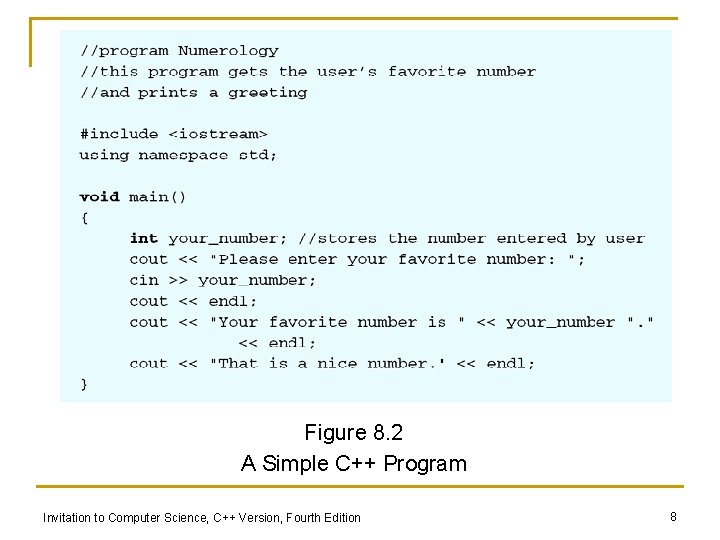 Figure 8. 2 A Simple C++ Program Invitation to Computer Science, C++ Version, Fourth