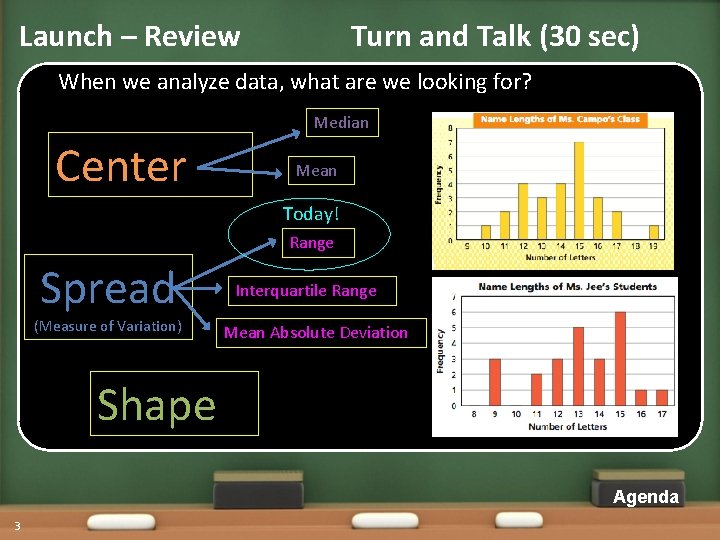 Launch – Review Turn and Talk (30 sec) When we analyze data, what are