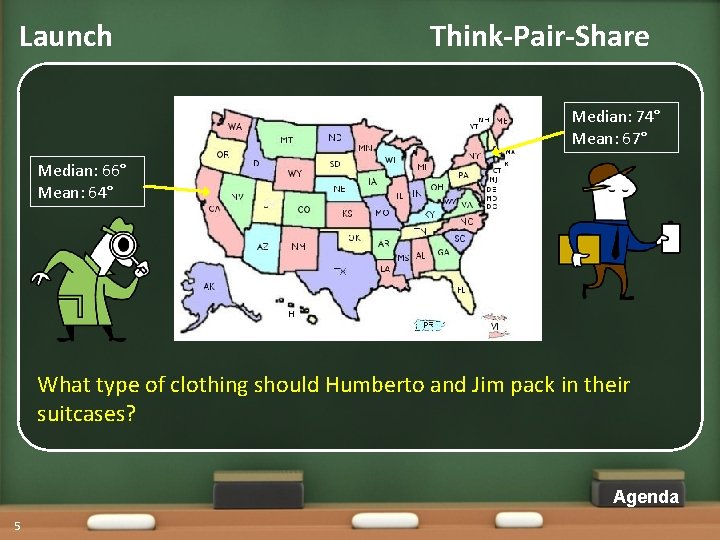 Launch Think-Pair-Share Median: 74° Mean: 67° Median: 66° Mean: 64° What type of clothing