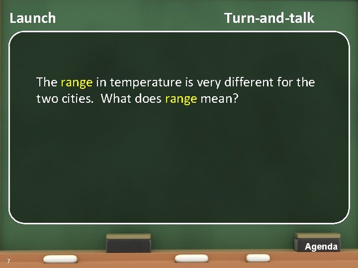Launch Turn-and-talk The range in temperature is very different for the two cities. What