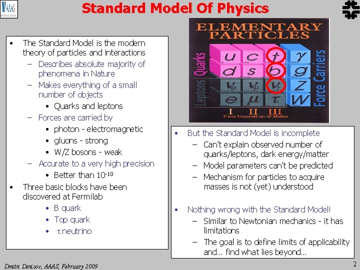 Standard Model Of Physics • • The Standard Model is the modern theory of Standard Model Of Physics • • The Standard Model is the modern theory of
