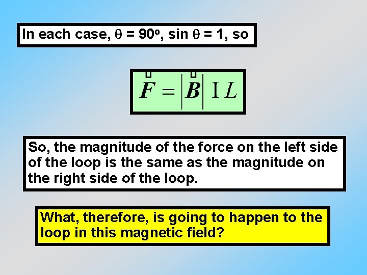 In each case, q = 90 o, sin q = 1, so So, the