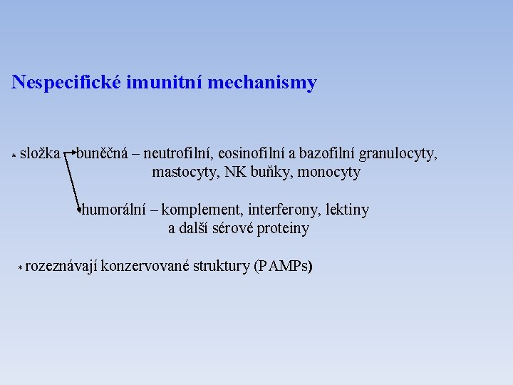 Nespecifické imunitní mechanismy * složka buněčná – neutrofilní, eosinofilní a bazofilní granulocyty, mastocyty, NK