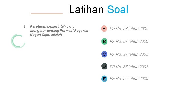 Latihan Soal 1. Peraturan pemerintah yang mengatur tentang Formasi Pegawai Negeri Sipil, adalah. .