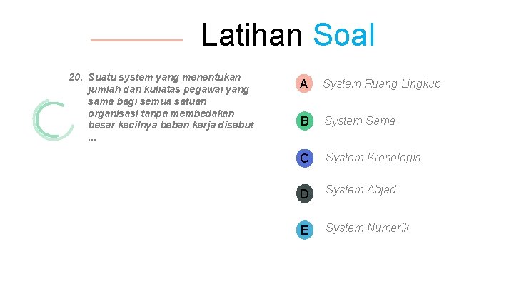 Latihan Soal 20. Suatu system yang menentukan jumlah dan kuliatas pegawai yang sama bagi