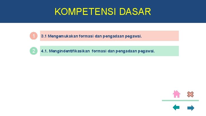 KOMPETENSI DASAR 1 3. 1 Mengemukakan formasi dan pengadaan pegawai. 2 4. 1. Mengindentifikasikan