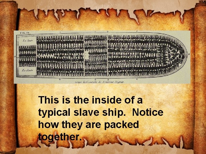 This is the inside of a typical slave ship. Notice how they are packed