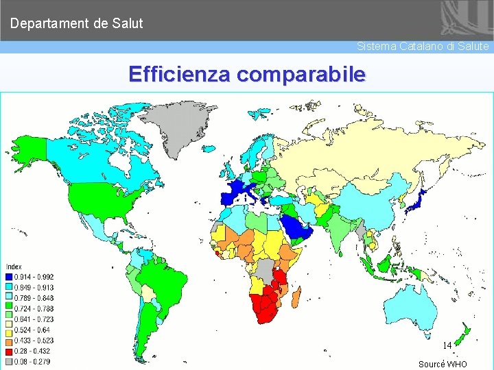 Departament de Salut Sistema Catalano di Salute Efficienza comparabile 14 Source WHO 