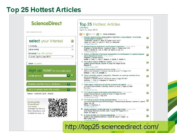 Top 25 Hottest Articles http: //top 25. sciencedirect. com/ 