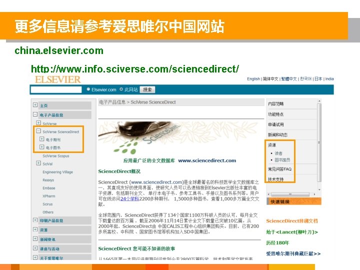 更多信息请参考爱思唯尔中国网站 china. elsevier. com http: //www. info. sciverse. com/sciencedirect/ 