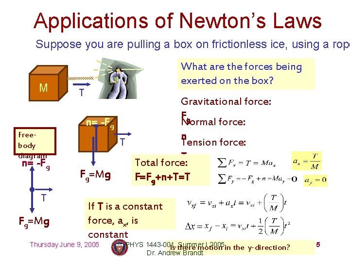 Applications of Newton’s Laws Suppose you are pulling a box on frictionless ice, using