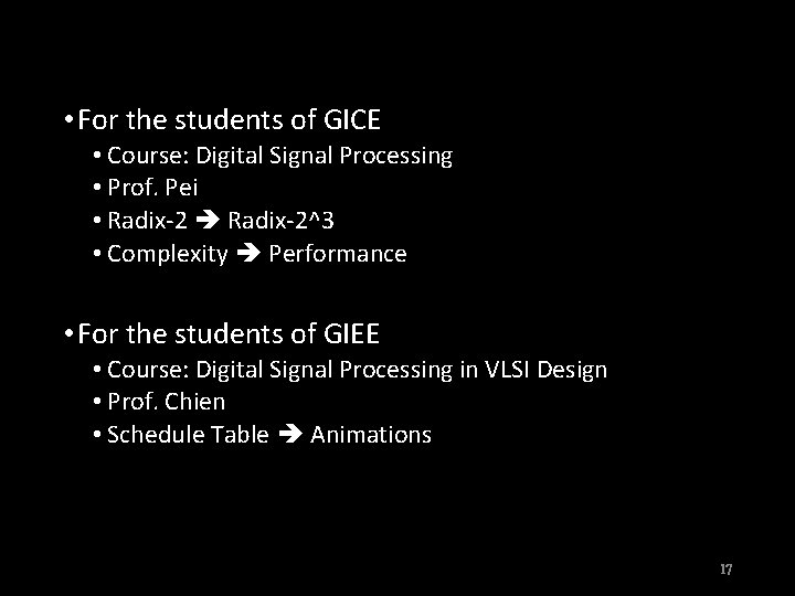  • For the students of GICE • Course: Digital Signal Processing • Prof.