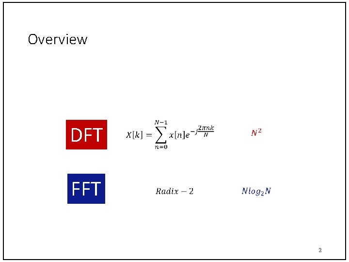 Overview DFT FFT 2 
