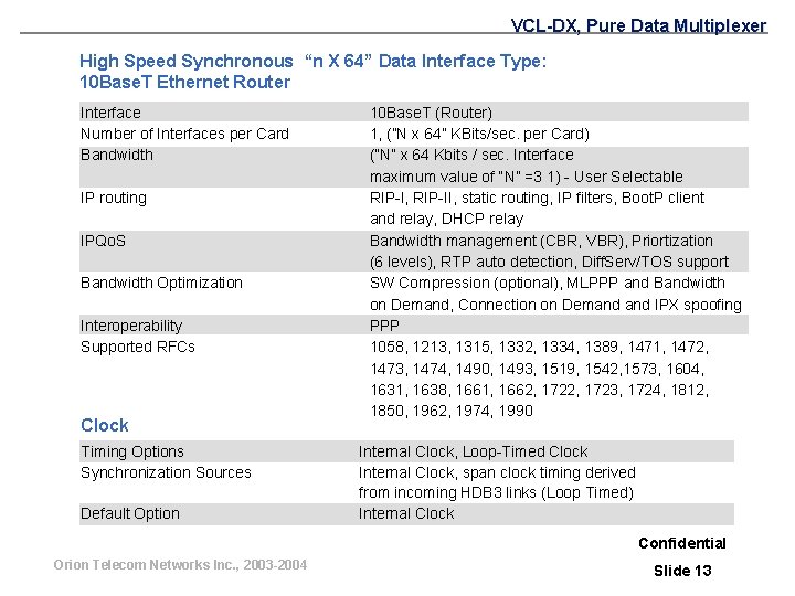 VCL-DX, Pure Data Multiplexer High Speed Synchronous “n X 64” Data Interface Type: 10