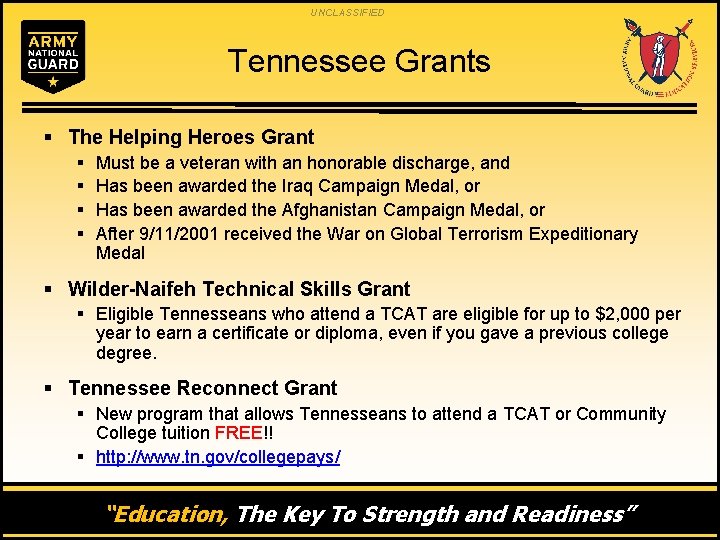 UNCLASSIFIED Tennessee Grants § The Helping Heroes Grant § § Must be a veteran