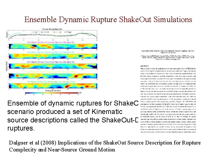 Ensemble Dynamic Rupture Shake. Out Simulations Ensemble of dynamic ruptures for Shake. Out scenario