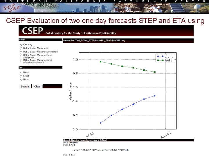 CSEP Evaluation of two one day forecasts STEP and ETA using R (log likelihood