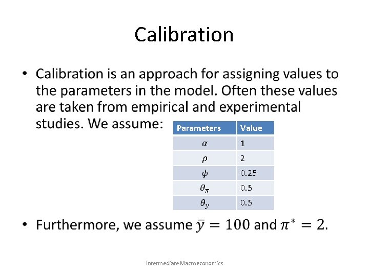 Calibration • Parameters Value 1 2 0. 25 0. 5 Intermediate Macroeconomics 