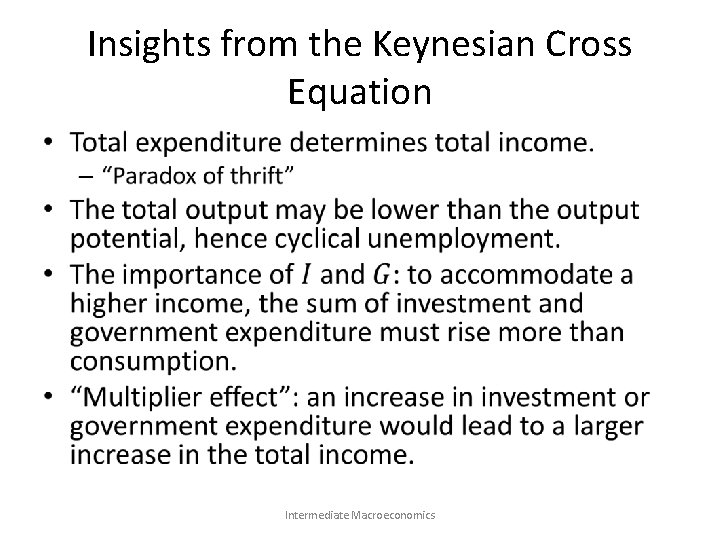 Insights from the Keynesian Cross Equation • Intermediate Macroeconomics 