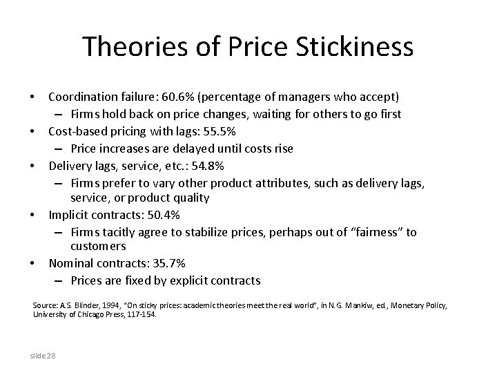 Theories of Price Stickiness • • • Coordination failure: 60. 6% (percentage of managers Theories of Price Stickiness • • • Coordination failure: 60. 6% (percentage of managers