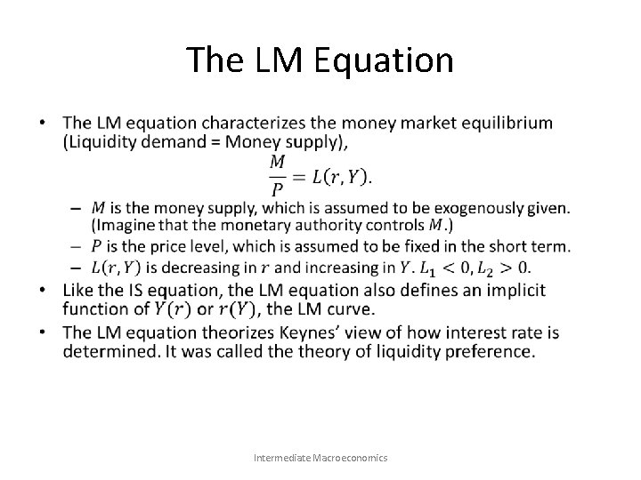 The LM Equation • Intermediate Macroeconomics 