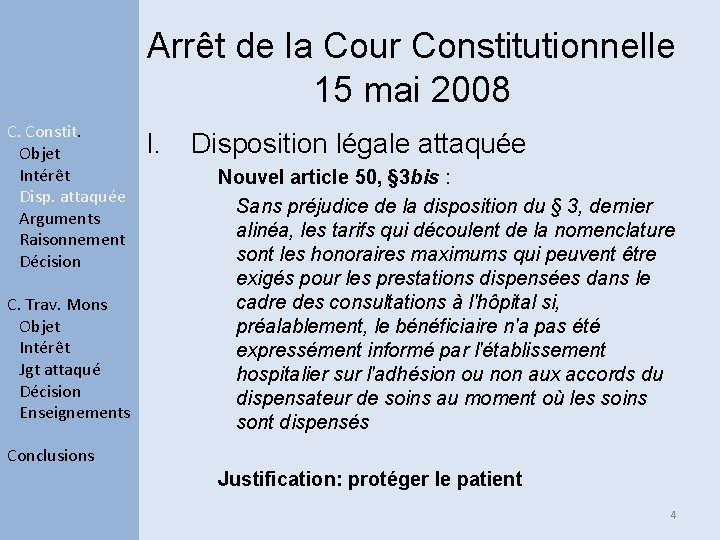 Arrêt de la Cour Constitutionnelle 15 mai 2008 C. Constit. Objet Intérêt Disp. attaquée