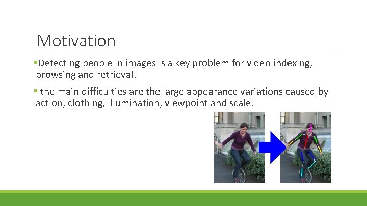 Motivation §Detecting people in images is a key problem for video indexing, browsing and