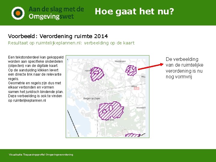 Hoe gaat het nu? Voorbeeld: Verordening ruimte 2014 Resultaat op ruimtelijkeplannen. nl: verbeelding op