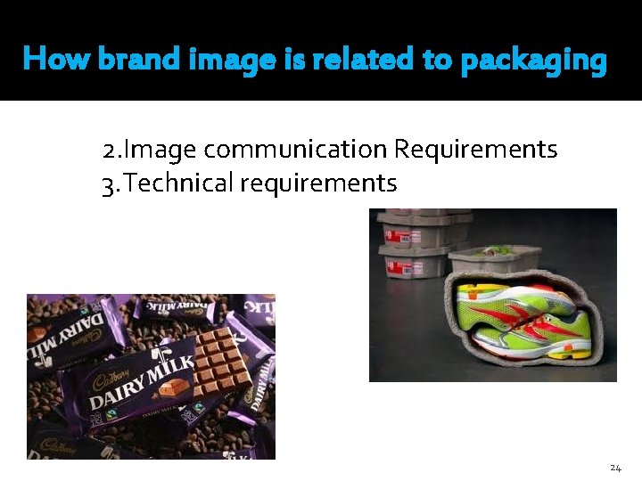 How brand image is related to packaging 2. Image communication Requirements 3. Technical requirements