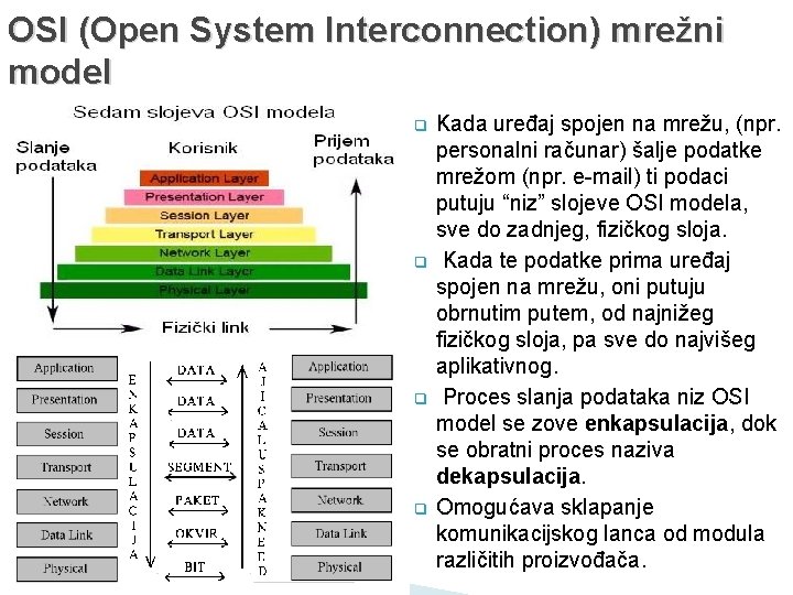 OSI (Open System Interconnection) mrežni model q q Kada uređaj spojen na mrežu, (npr.