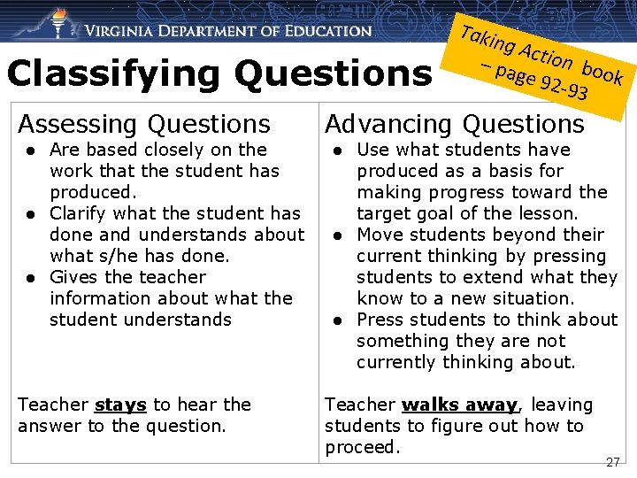 Classifying Questions Takin g Act – pag ion boo k e 9293 Assessing Questions