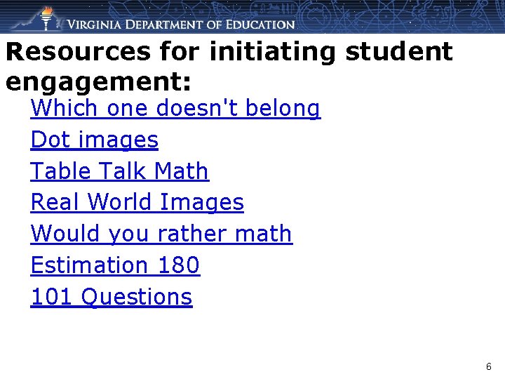 Resources for initiating student engagement: Which one doesn't belong Dot images Table Talk Math