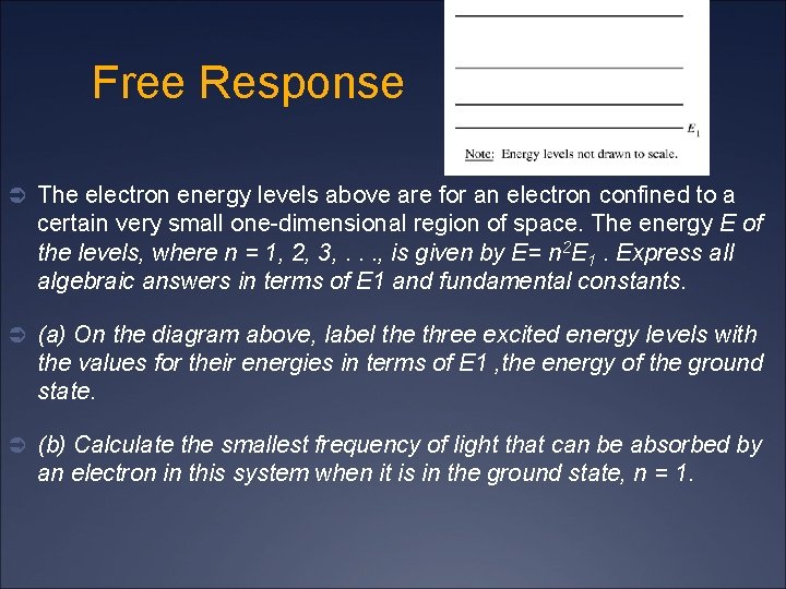 Free Response Ü The electron energy levels above are for an electron confined to