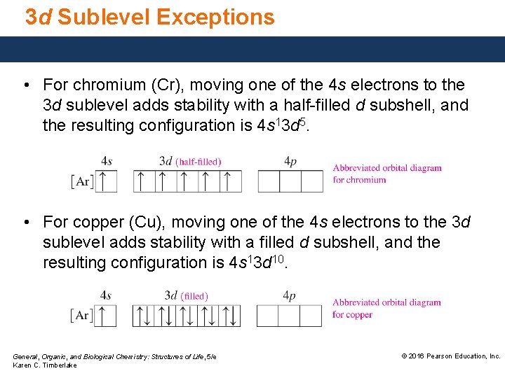 3 d Sublevel Exceptions • For chromium (Cr), moving one of the 4 s