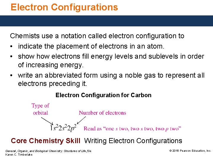 Electron Configurations Chemists use a notation called electron configuration to • indicate the placement