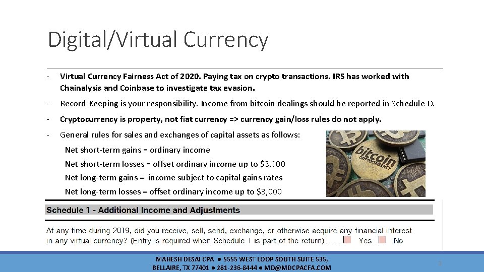 Digital/Virtual Currency - Virtual Currency Fairness Act of 2020. Paying tax on crypto transactions.