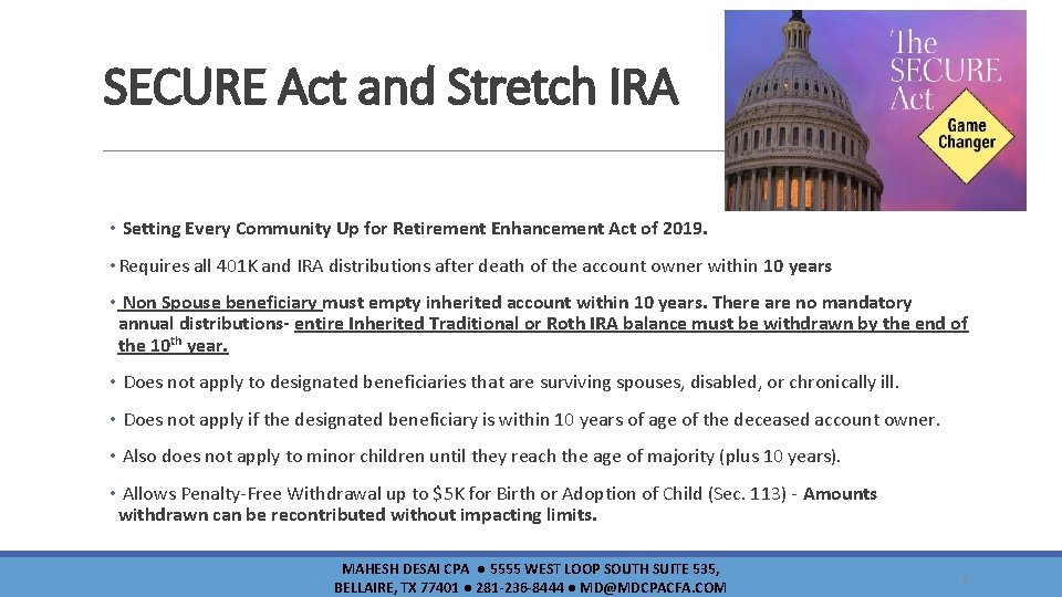 SECURE Act and Stretch IRA • Setting Every Community Up for Retirement Enhancement Act