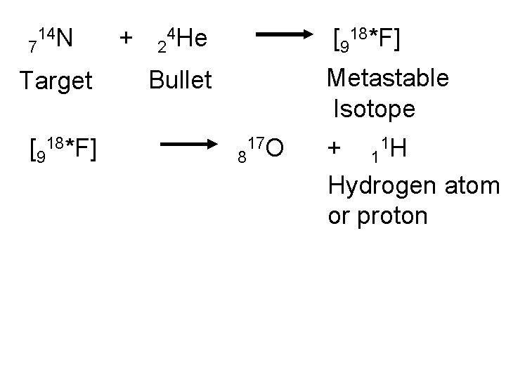 7 14 N Target [918*F] + 2 4 He [918*F] Metastable Isotope Bullet 8