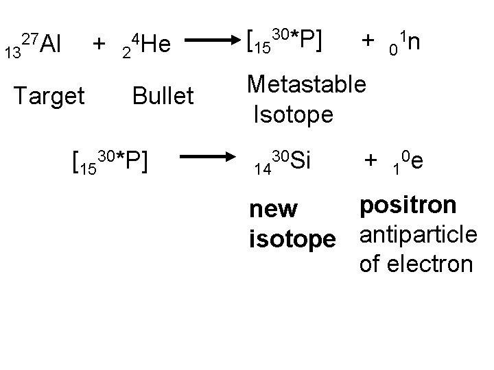 13 27 Al + Target 2 4 He [1530*P] Bullet Metastable Isotope [1530*P] 14