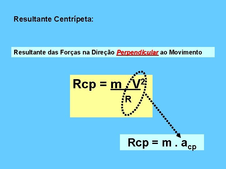 Resultante Centrípeta: Resultante das Forças na Direção Perpendicular ao Movimento Rcp = m. V