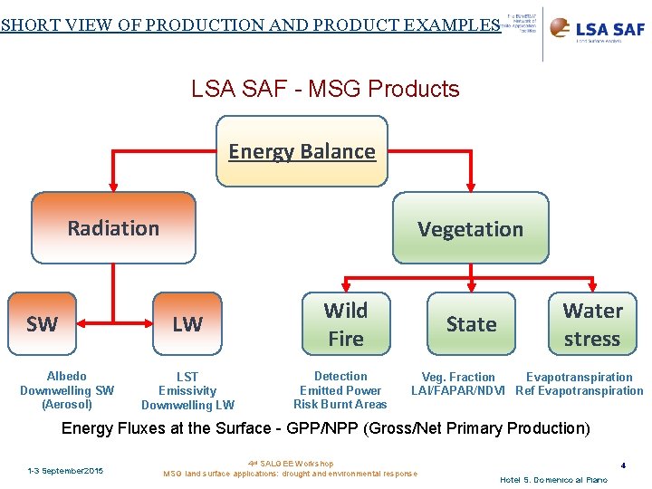 SHORT VIEW OF PRODUCTION AND PRODUCT EXAMPLES LSA SAF - MSG Products Energy Balance