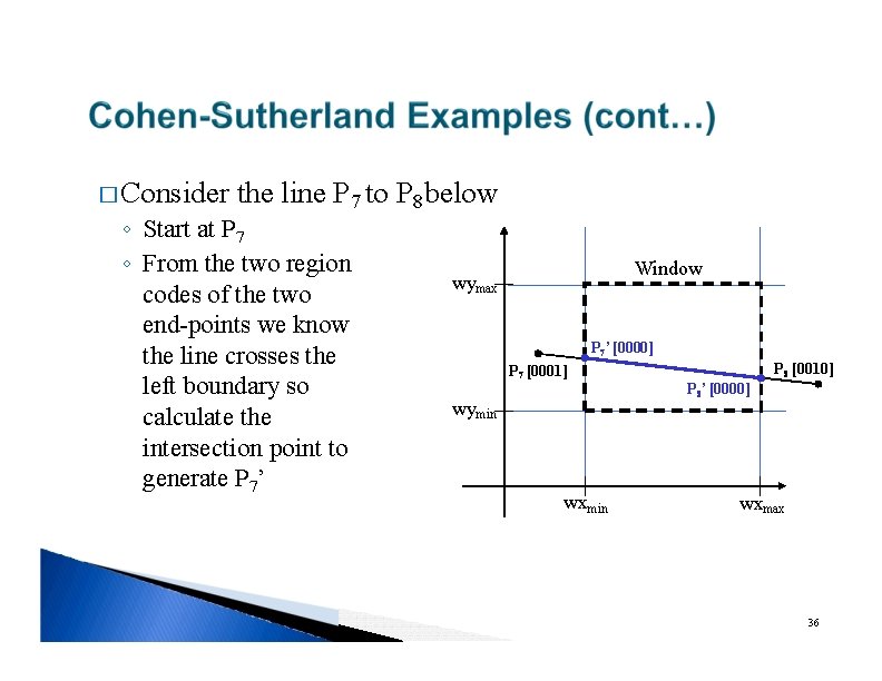 � Consider the line P 7 to P 8 below ◦ Start at P