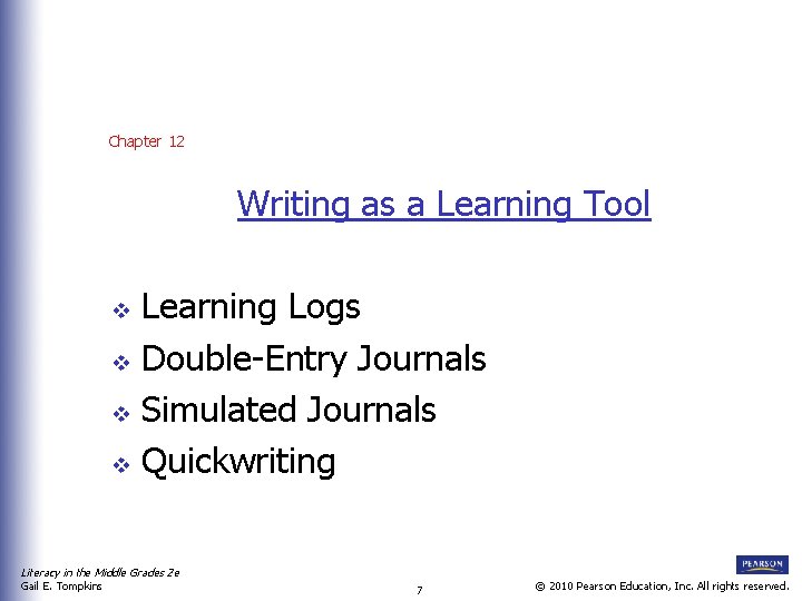 Chapter 12 Writing as a Learning Tool Learning Logs v Double-Entry Journals v Simulated