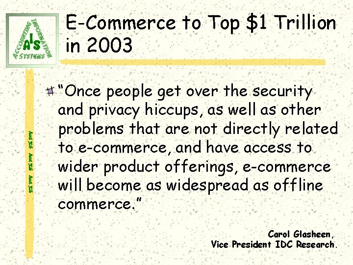 E-Commerce to Top $1 Trillion in 2003 Acct 316 “Once people get over the