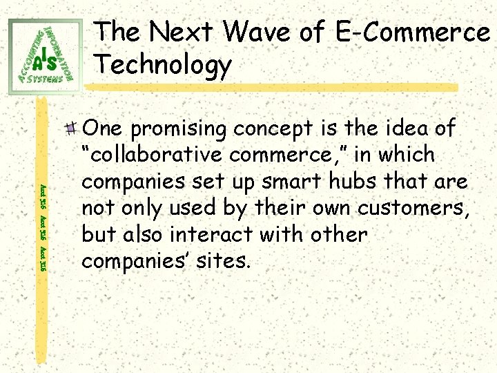 The Next Wave of E-Commerce Technology Acct 316 One promising concept is the idea