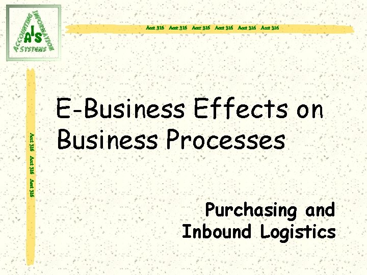 Acct 316 Acct 316 Acct 316 E-Business Effects on Business Processes Purchasing and Inbound