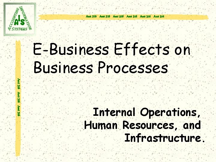 Acct 316 Acct 316 E-Business Effects on Business Processes Acct 316 Internal Operations, Human