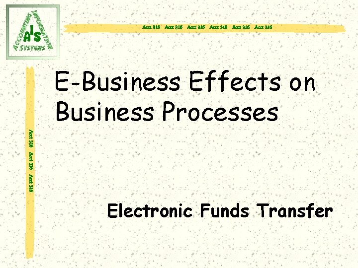 Acct 316 Acct 316 E-Business Effects on Business Processes Acct 316 Electronic Funds Transfer