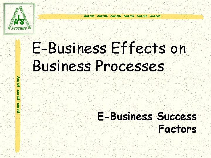 Acct 316 Acct 316 E-Business Effects on Business Processes Acct 316 E-Business Success Factors