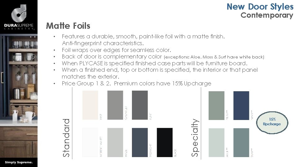 New Door Styles Contemporary Matte Foils • Specialty • • Features a durable, smooth,